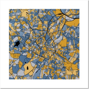 Birmingham Map Pattern in Blue & Gold Posters and Art